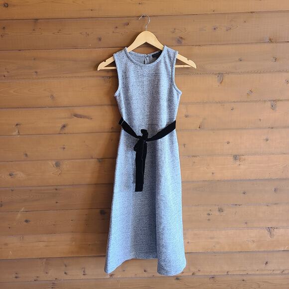 J. Crew Gray Sleeveless A-Line Velour Tie Waist Fit Flare 00P Speckled Midi - Picture 2 of 7